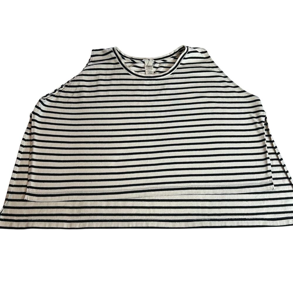 We The Free Oversized High Slit Striped Tank Size Large Black & Cream Tank Top